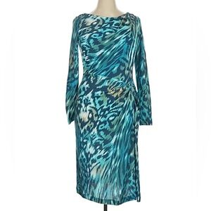 Lafayette 148 Blue Tiger Striped Long Sleeved Dress